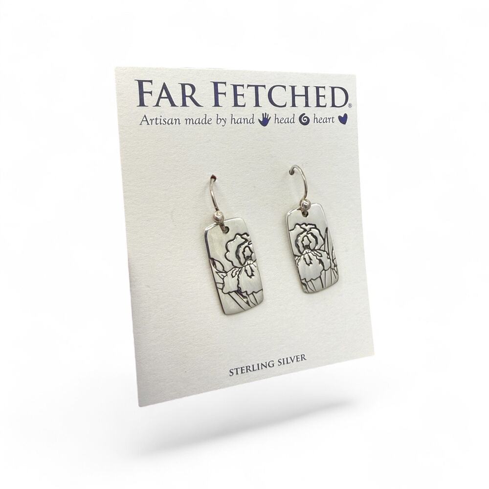 Far Fetched Iris Flower Dangle Earrings 925 Sterling Silver Artisan Handmade